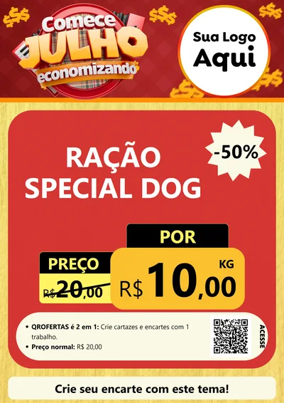 Modelo de Cartaz para Cartaz A4 Vertical com o tema Comece Julho Economizando para Pet Shop