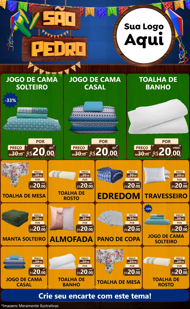 Modelo de Encarte para Encarte Grande com o tema São Pedro para Cama, Mesa e Banho