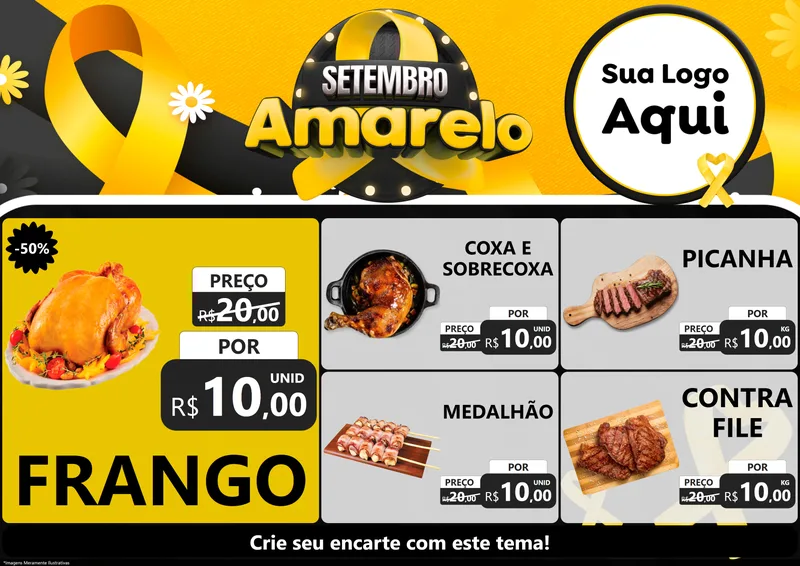 Modelo de Encarte para Encarte A4 Horizontal com o tema Setembro Amarelo para Assados