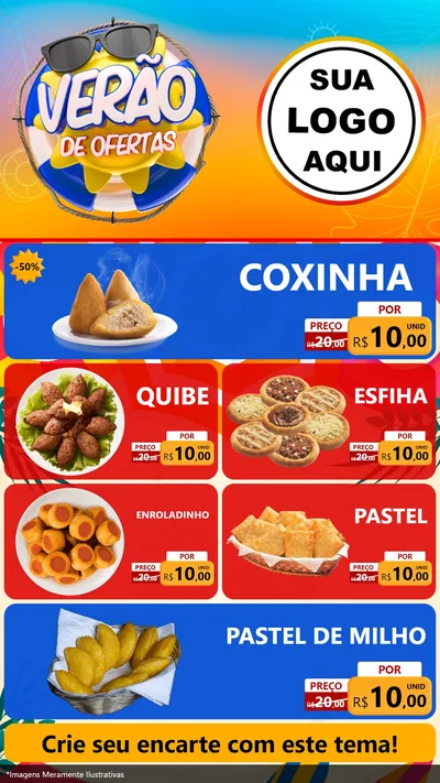 Modelo de TV para TV Vertical com o tema Verão de Ofertas para Salgadaria