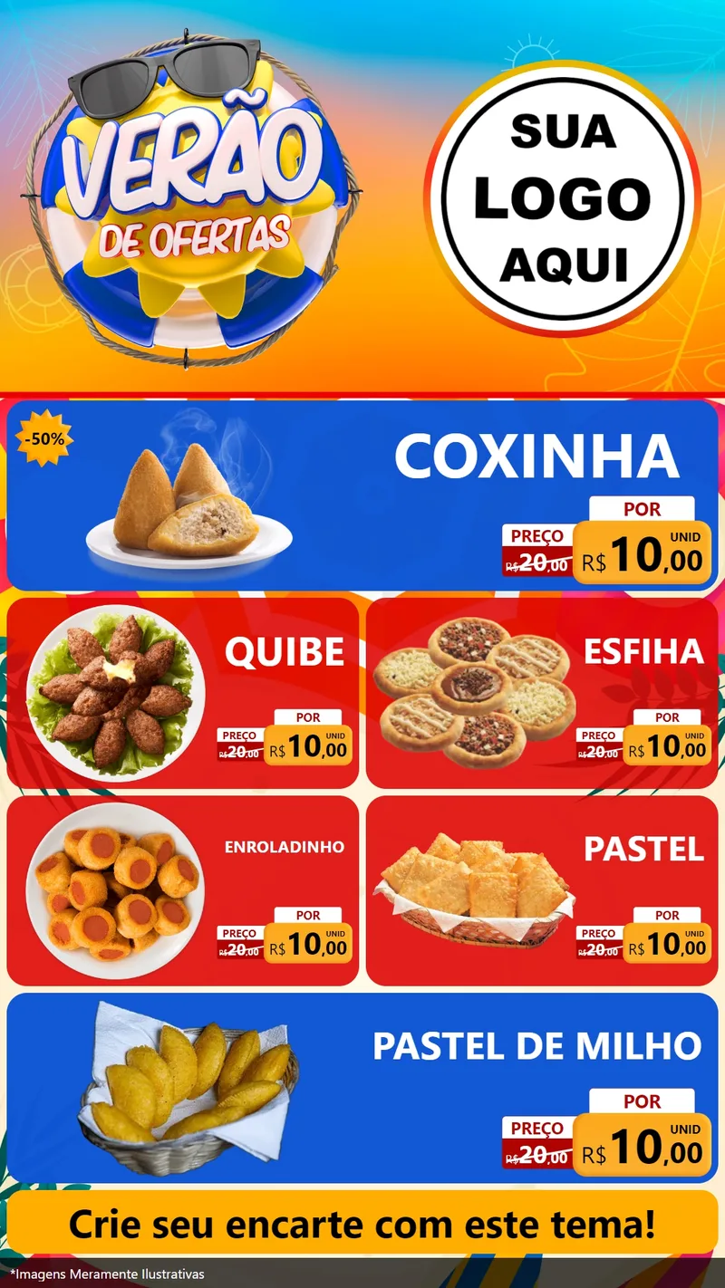 Modelo de TV para TV Vertical com o tema Verão de Ofertas para Salgadaria