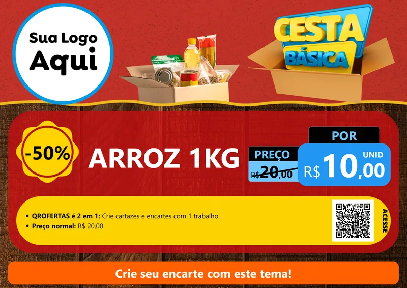 Modelo de Cartaz para Cartaz A4 Horizontal com o tema Cesta Básica para Supermercado