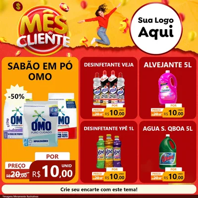 Modelo de Rede Social para Feed Facebook com o tema Mês do Cliente para Produtos de Limpeza
