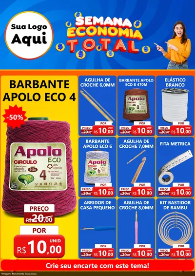 Modelo de Encarte para Encarte A4 Vertical com o tema Semana Economia Total para Armarinho e Aviamentos