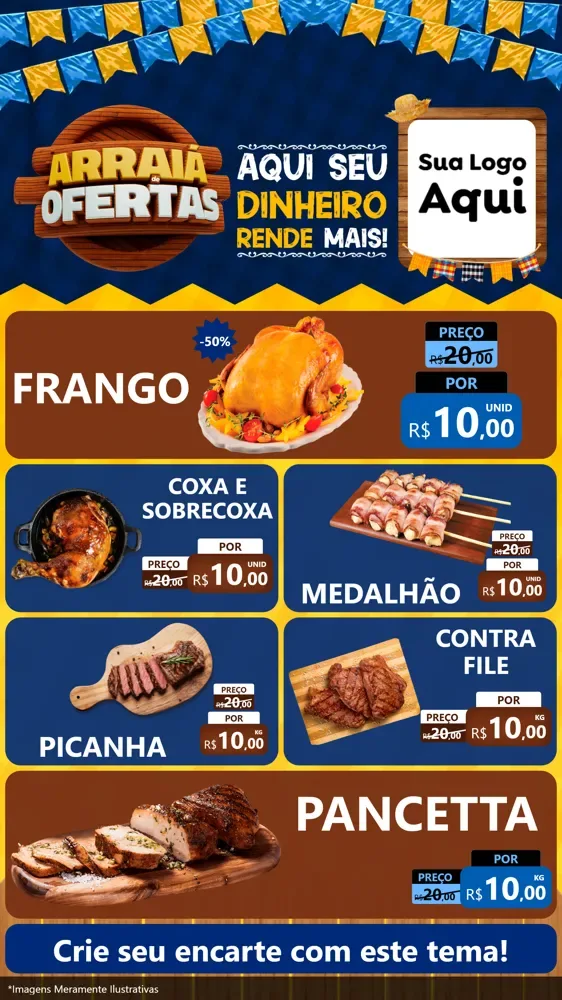 Modelo de TV para TV Vertical com o tema Arraiá de Ofertas - Junina para Assados