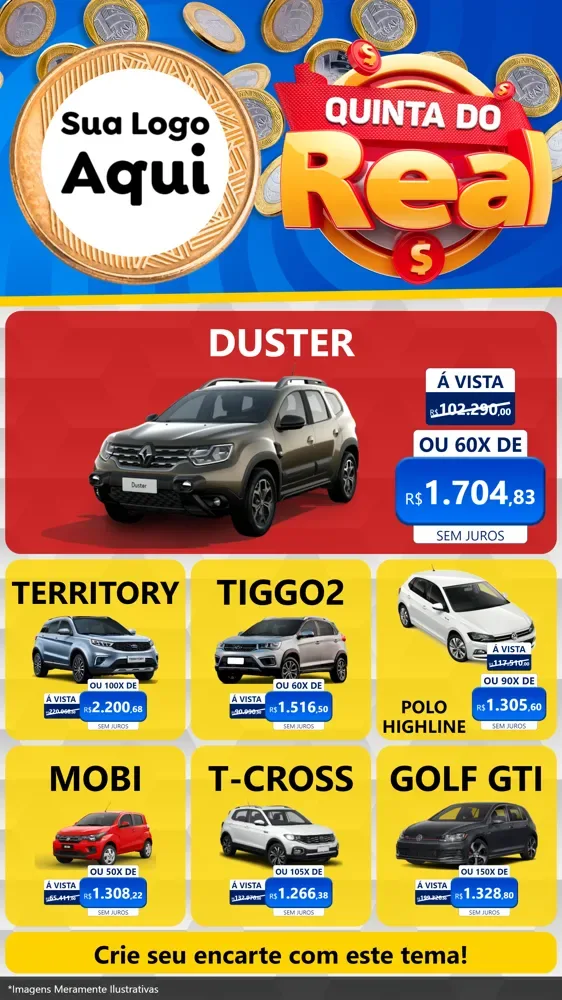 Modelo de Rede Social para Stories com o tema Quinta do Real para Concessionaria de Carros