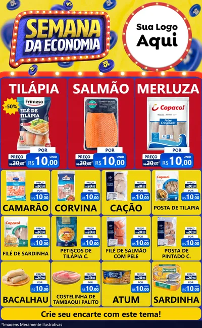 Modelo de Encarte para Encarte Grande com o tema Semana da Economia para Peixaria