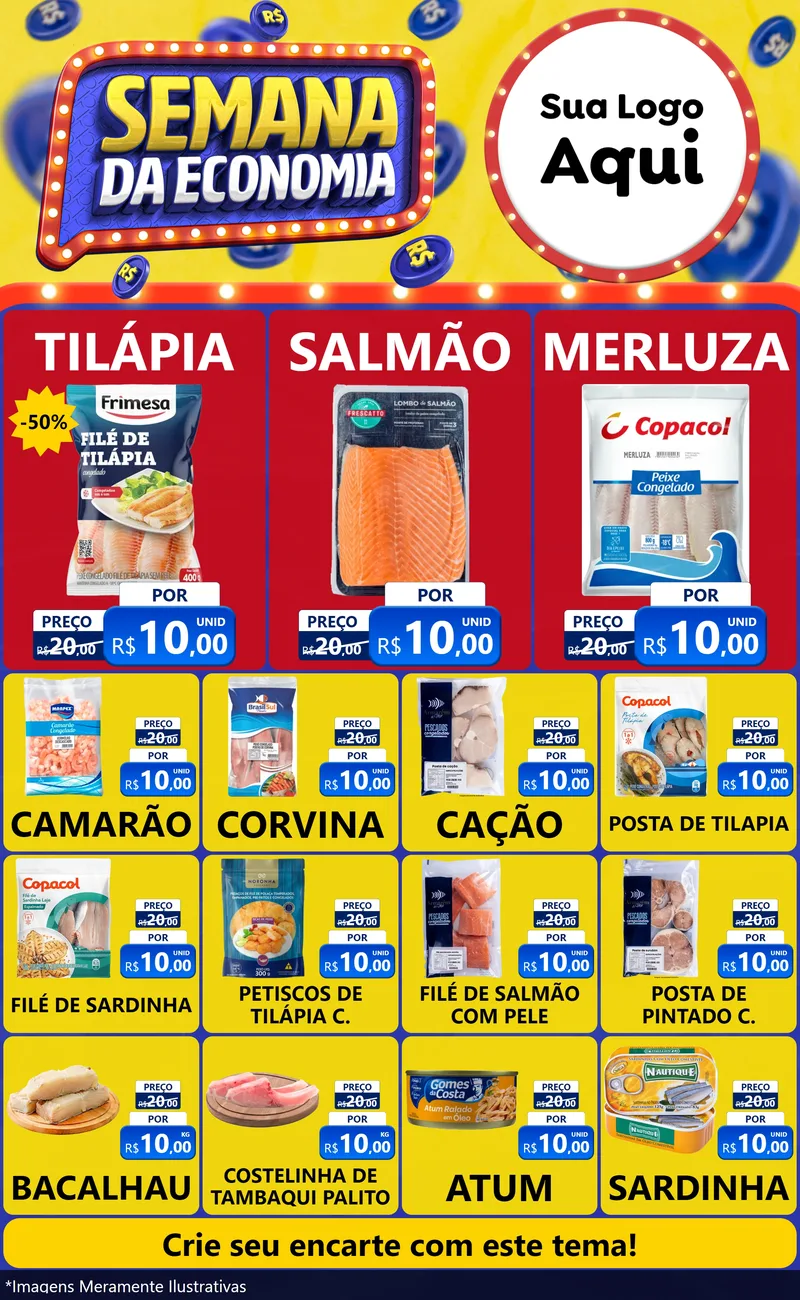Modelo de Encarte para Encarte Grande com o tema Semana da Economia para Peixaria