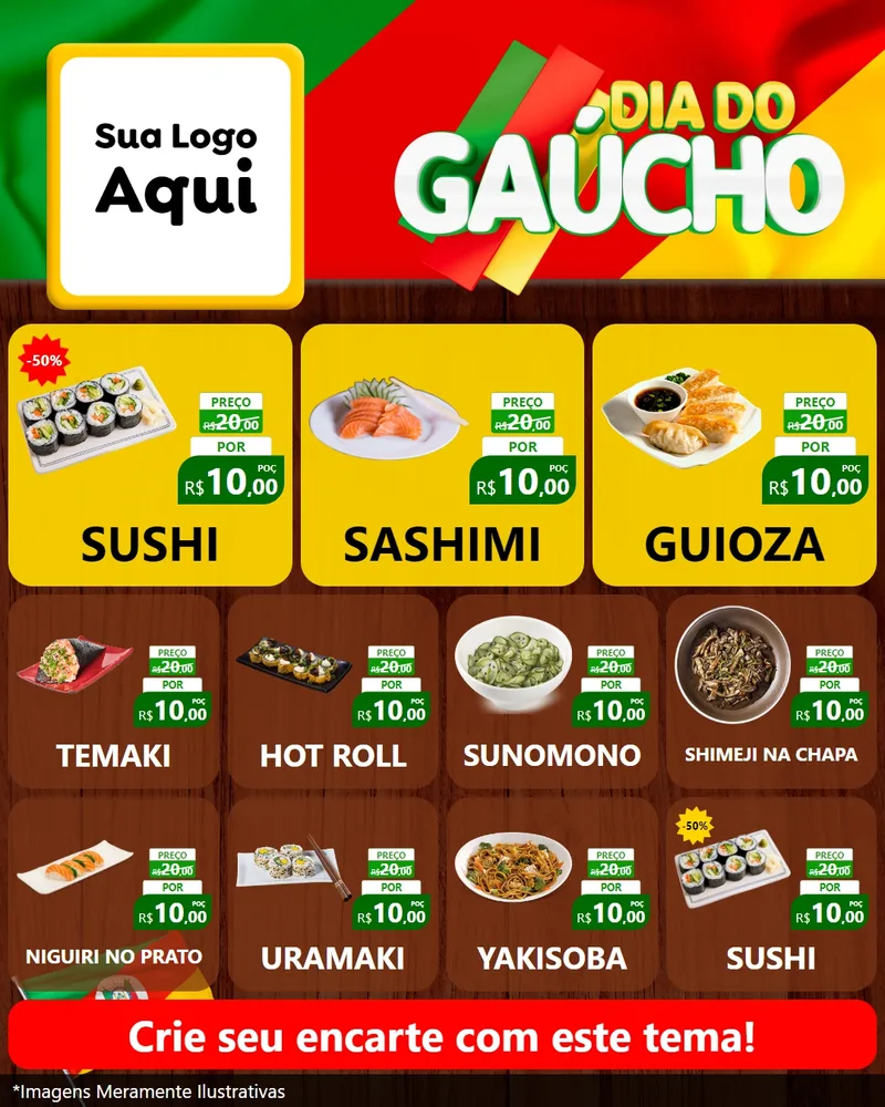 Modelo de Rede Social para Feed Instagram com o tema Dia do Gaúcho para Comida japonesa