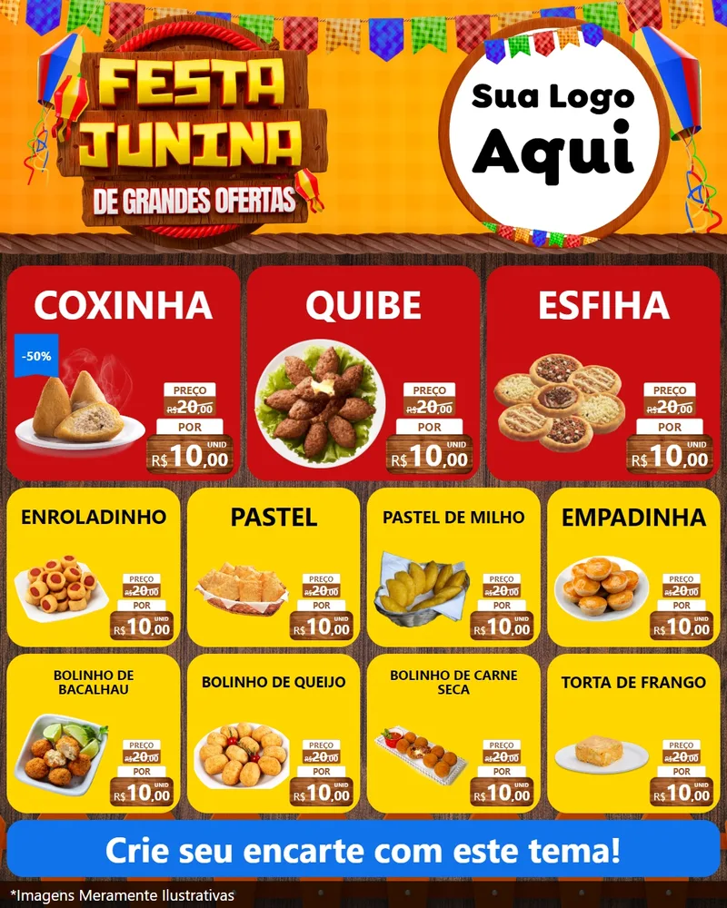 Modelo de Rede Social para Feed Instagram com o tema Festa Junina de Grandes Ofertas para Salgadaria