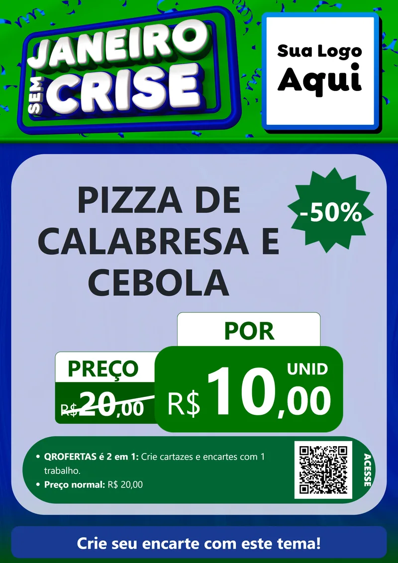Modelo de Cartaz para Cartaz A4 Vertical com o tema Janeiro Sem Crise para Pizzaria