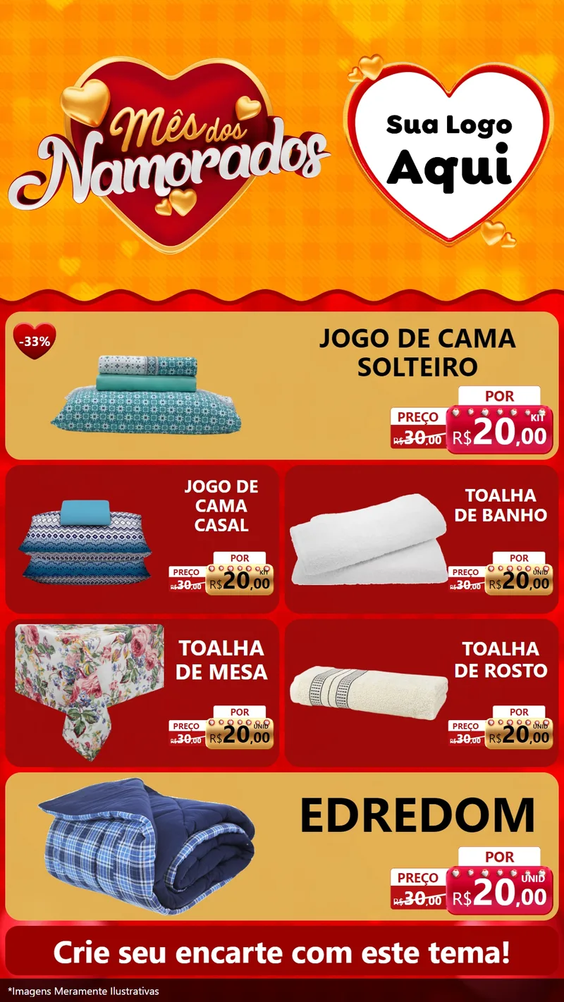 Modelo de TV para TV Vertical com o tema Mês dos Namorados para Cama, Mesa e Banho