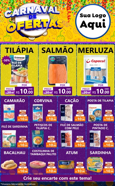 Modelo de Encarte para Encarte Grande com o tema Carnaval de Ofertas para Peixaria