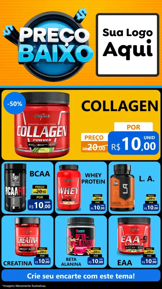 Modelo de Rede Social para Stories com o tema Preço Baixo para Suplementos alimentares