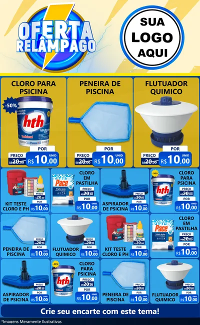 Modelo de Encarte para Encarte Grande com o tema Oferta Relâmpago para Produtos para Piscina