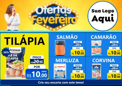 Modelo de Encarte para Encarte A4 Horizontal com o tema Ofertas de Fevereiro para Peixaria