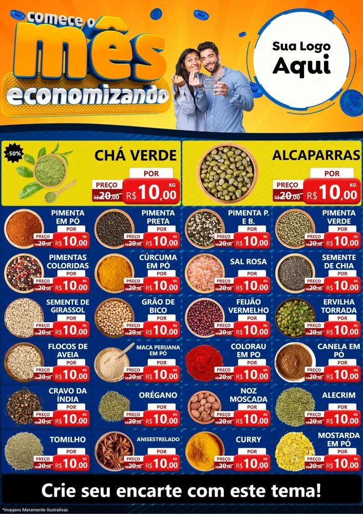 Modelo de Encarte para Encarte A4 Vertical com o tema Comece O Mês Economizando para Produtos Naturais
