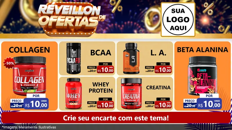 Modelo de TV para TV Horizontal com o tema Réveillon de Ofertas para Suplementos alimentares