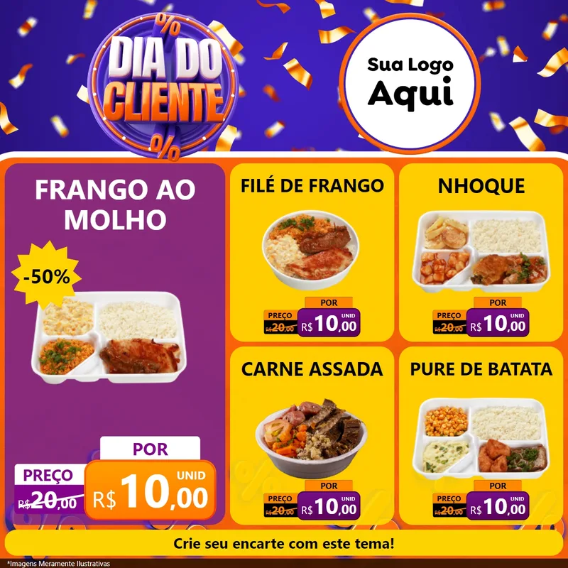Modelo de Rede Social para Feed Facebook com o tema Dia do Cliente para Restaurante