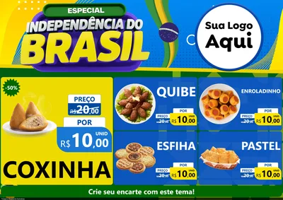 Modelo de Encarte para Encarte A4 Horizontal com o tema Especial Independência do Brasil para Salgadaria