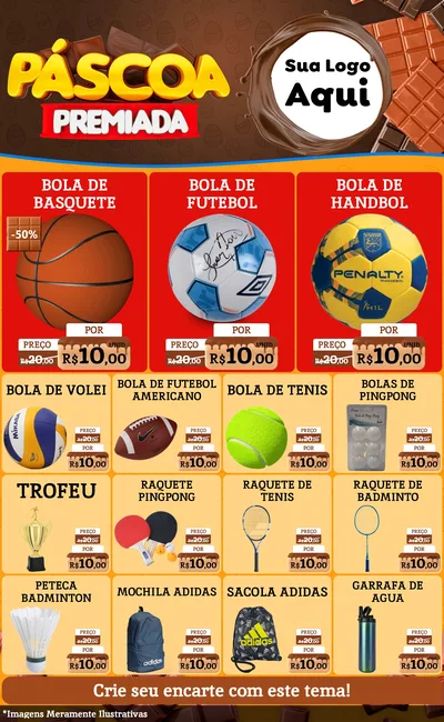 Modelo de Encarte para Encarte Grande com o tema Páscoa Premiada para Artigos Esportivos