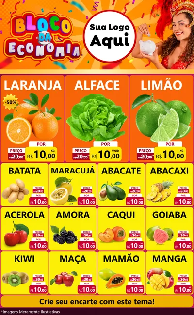 Modelo de Encarte para Encarte Grande com o tema Bloco da Economia para Hortifrúti