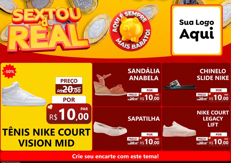 Modelo de Encarte para Encarte A4 Horizontal com o tema Sextou do Real para Calçados
