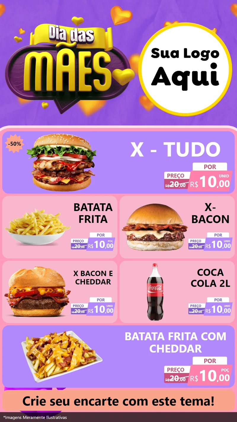 Modelo de TV para TV Vertical com o tema Dia das Mães para Hamburgueria