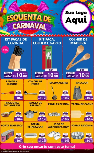 Modelo de Encarte para Encarte Grande com o tema Esquenta de Carnaval para Utilidades Domésticas