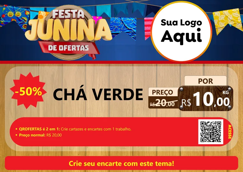 Modelo de Cartaz para Cartaz A4 Horizontal com o tema Festa Junina de Ofertas para Produtos Naturais