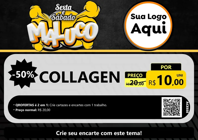 Modelo de Cartaz para Cartaz A4 Horizontal com o tema Sexta e Sábado Maluco para Suplementos alimentares