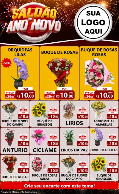 Modelo de Encarte para Encarte Grande com o tema Saldão de Ano Novo para Floricultura e jardim