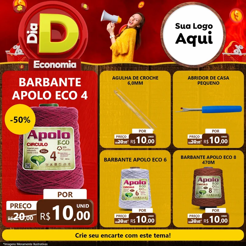 Modelo de Rede Social para Feed Facebook com o tema Dia D Economia para Armarinho e Aviamentos