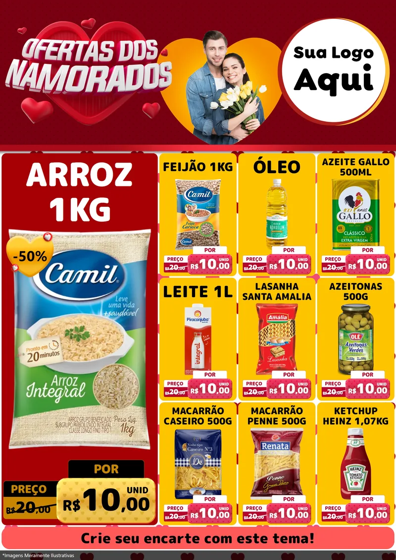 Modelo de Encarte para Encarte A4 Vertical com o tema Ofertas Dos Namorados para Supermercado