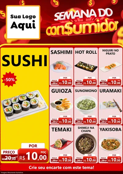 Modelo de Encarte para Encarte A4 Vertical com o tema Semana do Consumidor para Comida japonesa