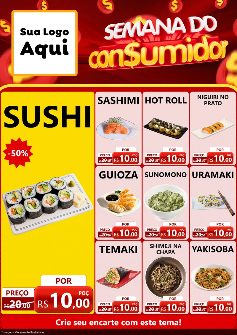 Modelo de Encarte para Encarte A4 Vertical com o tema Semana do Consumidor para Comida japonesa