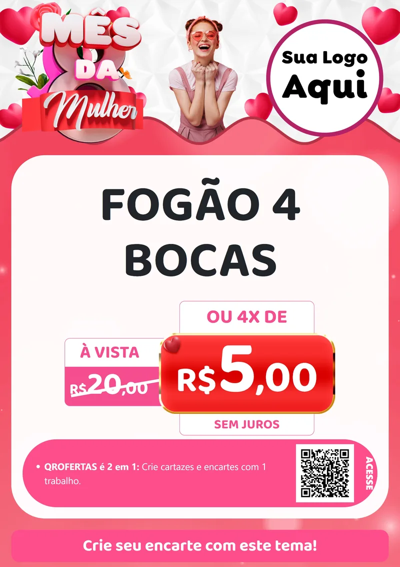 Modelo de Cartaz para Cartaz A4 Vertical com o tema Mês da Mulher para Móveis e Eletro