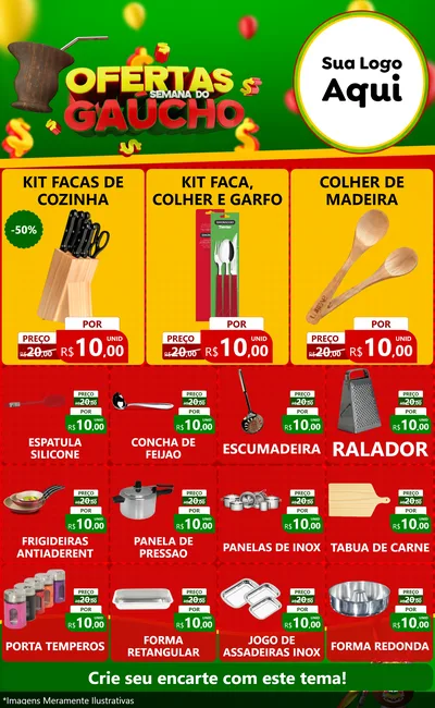 Modelo de Encarte para Encarte Grande com o tema Ofertas Semana Do Gaúcho para Utilidades Domésticas