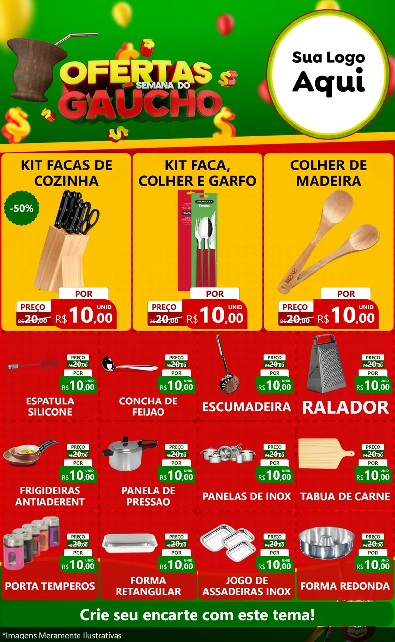 Modelo de Encarte para Encarte Grande com o tema Ofertas Semana Do Gaúcho para Utilidades Domésticas