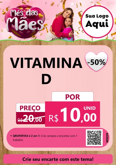 Modelo de Cartaz para Cartaz A4 Vertical com o tema Mês das Mães para Farmácia