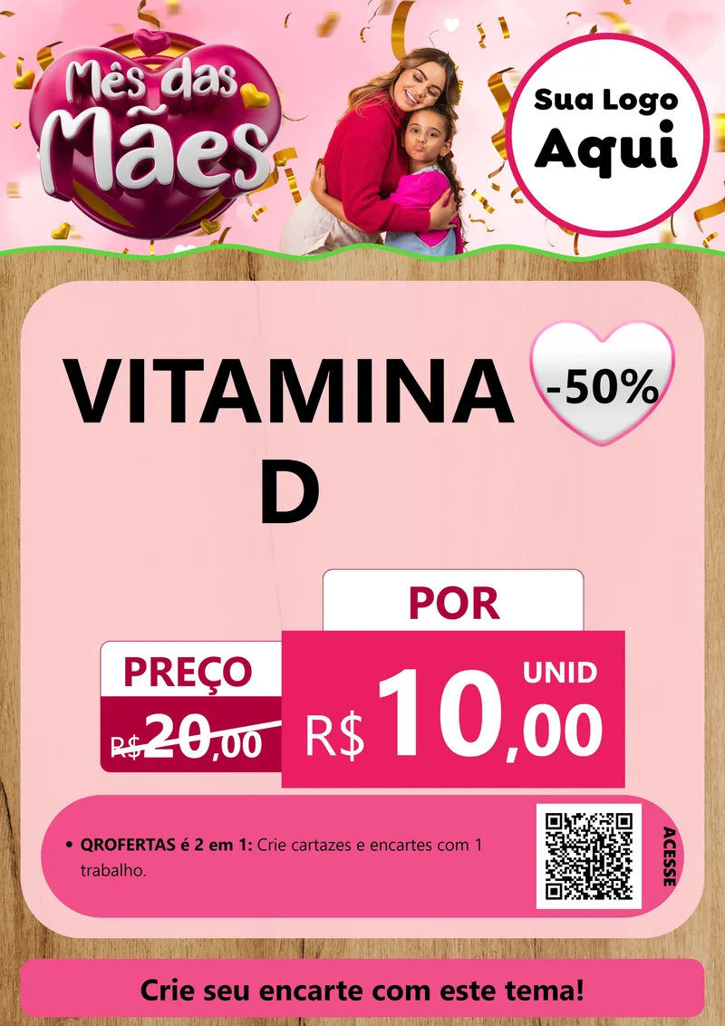 Modelo de Cartaz para Cartaz A4 Vertical com o tema Mês das Mães para Farmácia