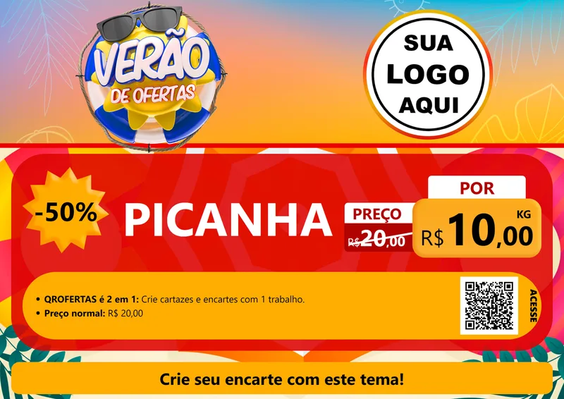 Modelo de Cartaz para Cartaz A4 Horizontal com o tema Verão de Ofertas para Açougue