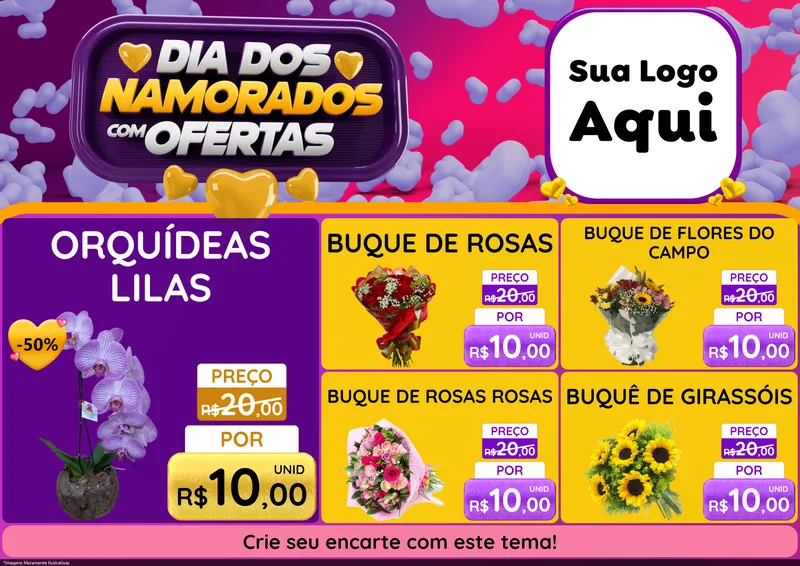 Modelo de Encarte para Encarte A4 Horizontal com o tema Dia Dos Namorados Com Ofertas para Floricultura e jardim
