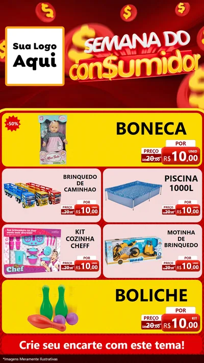 Modelo de TV para TV Vertical com o tema Semana do Consumidor para Brinquedos