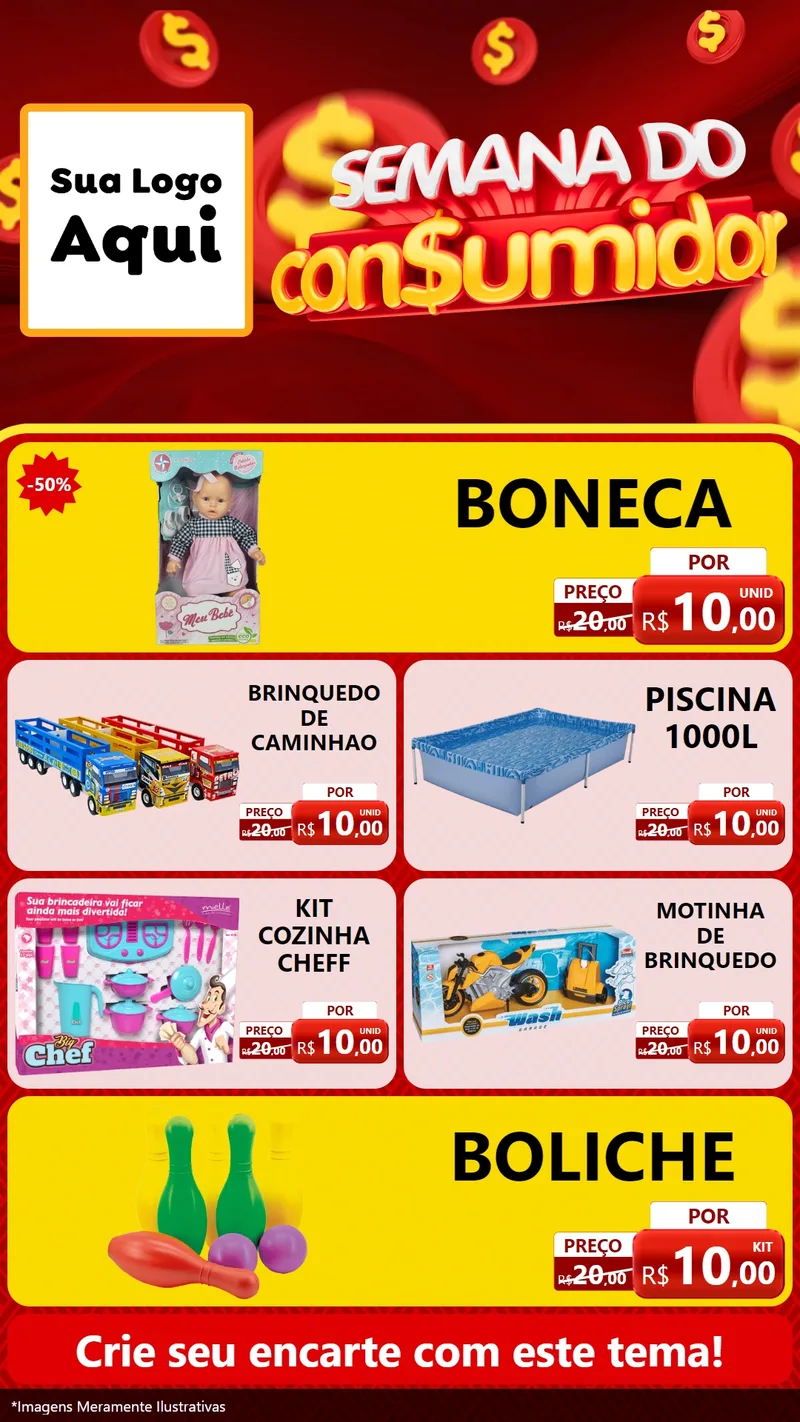 Modelo de TV para TV Vertical com o tema Semana do Consumidor para Brinquedos