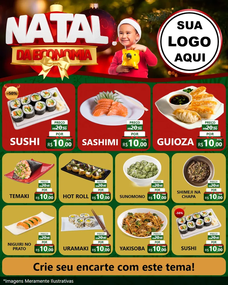 Modelo de Rede Social para Feed Instagram com o tema Natal da Economia para Comida japonesa