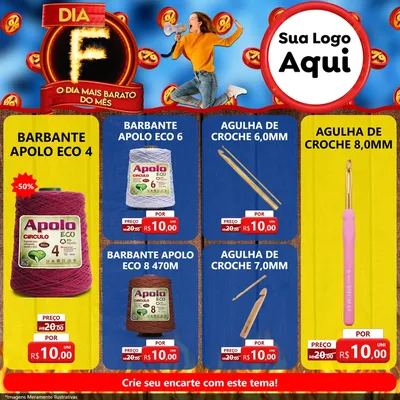 Modelo de Rede Social para Feed Facebook com o tema Dia F - O Dia Mais Barato Do Mês para Armarinho e Aviamentos
