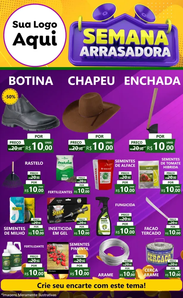 Modelo de Encarte para Encarte Grande com o tema Semana Arrasadora para Agropecuária