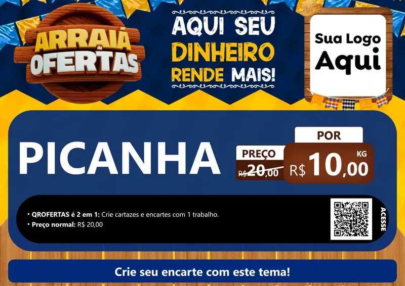 Modelo de Cartaz para Cartaz A4 Horizontal com o tema Arraiá de Ofertas - Junina para Açougue