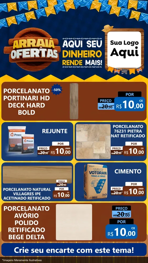 Modelo de TV para TV Vertical com o tema Arraiá de Ofertas - Junina para Pisos e revestimentos